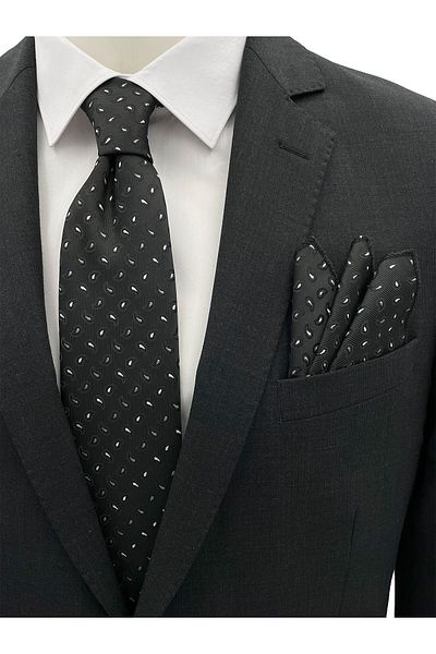 Brianze Black Small Shawl Pattern Tie Handkerchief Set