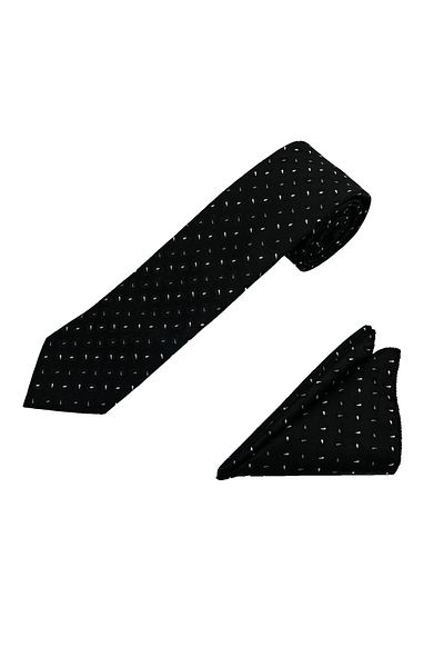 Brianze Black Small Shawl Pattern Tie Handkerchief Set