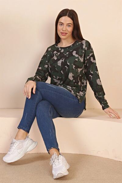 Seamoda Світшот з камуфляжним візерунком для жінок великих розмірів - хакі