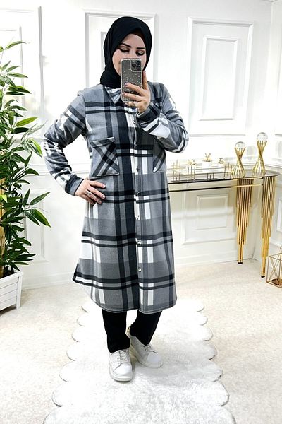Aşkı Endam Cămașă Ayşil Oversize Gros Fleece - Antracit Două dungi
