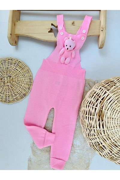 aryakids Girl's Teddy Bear Winter Knitwear Salopet Pink