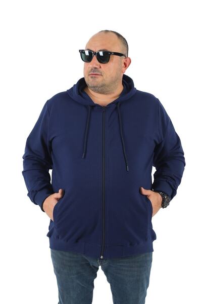 MocGrande Large Size Basic Seasonal Zippered Hooded Sweat 22751 Indigo