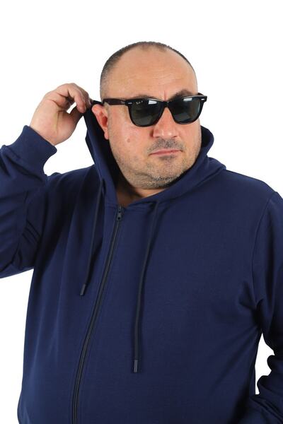 MocGrande Large Size Basic Seasonal Zippered Hooded Sweat 22751 Indigo