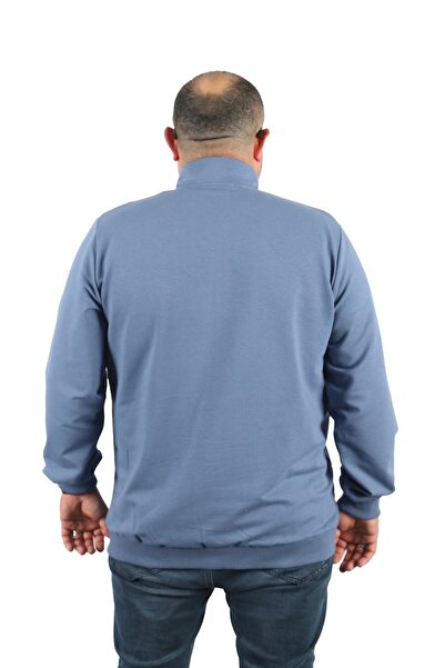 MocGrande Large Size Basic Seasonal Zippered Sweatshirt 22750 Blue