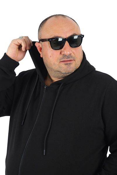 MocGrande Μεγάλο μέγεθος Basic Seasonal Sweat με φερμουάρ με κουκούλα 22751 Μαύρο