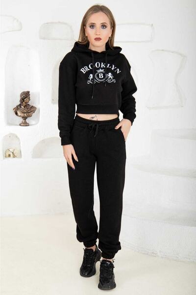 LEONE KOLEKSİYON Черен комплект с къса блуза