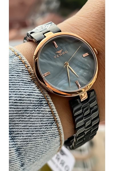 FERRO Brand Black Color Steel Strap Waterproof Women's Wristwatch