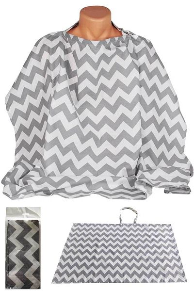 RevuBaby Duffel Nursing Bib Nursing Cover Gray-zizag