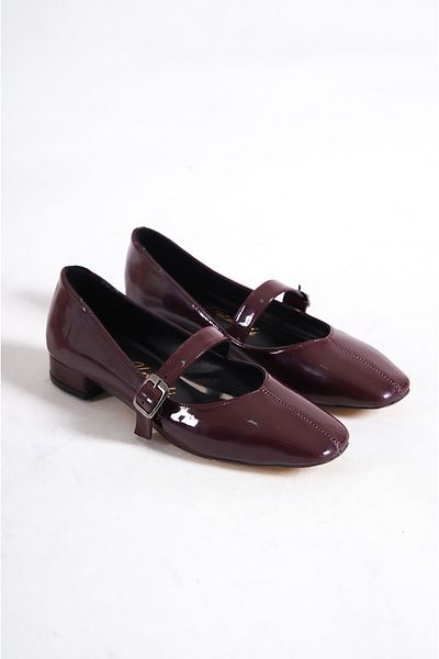 ALPELLİ Women's Claret Red Patent Leather Tape Detailed Heeled Shoes