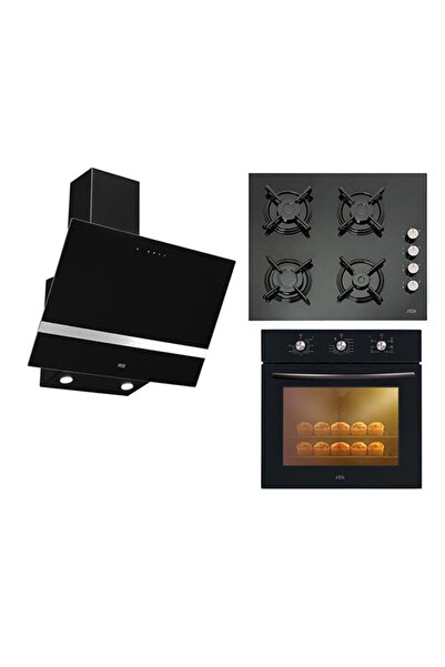 Çetintaş Evii Siyah Cam Ankastre Set 1 55131 Davlumbaz 5212 Taş Fırın 848 Ocak
