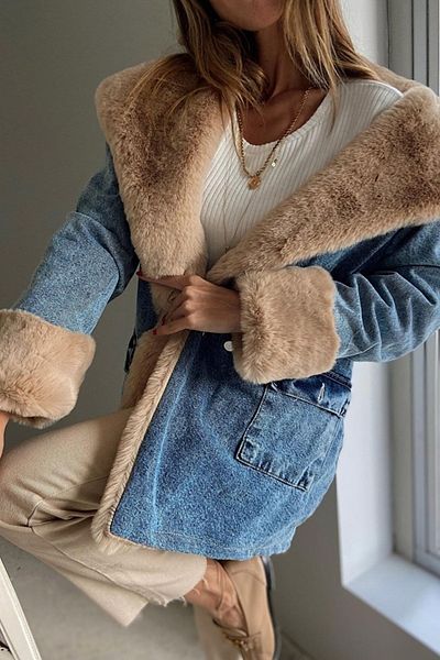 SAGİ JEANS Palton lung din denim cu guler și mâneci maro