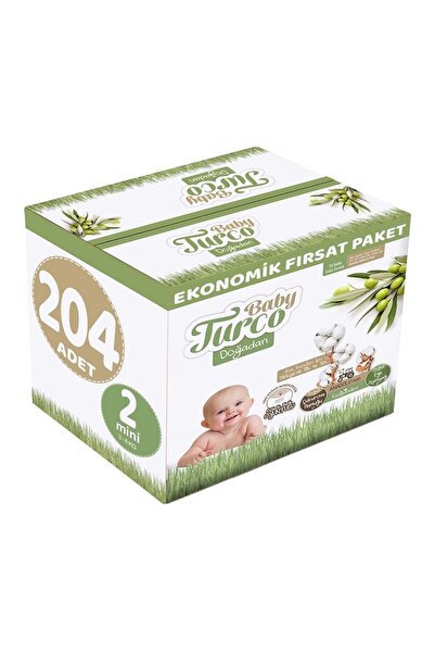 Baby Turco Bebek Bezi Doğadan Beden:2 (3-6kg) Mini 204 Adet Ekonomik Fırsat Pk