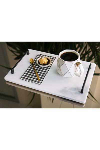 Gemboss Natural Marble Presentation Holder Rectangular Handled Engagement Promise Tray 30x20 Cm
