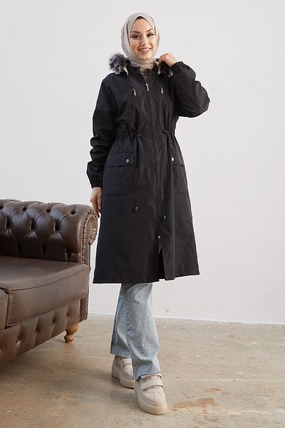 InStyle Παλτό Amaya Fleece με Μαχαίρι Τσέπης - Μαύρο