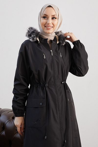 InStyle Παλτό Amaya Fleece με Μαχαίρι Τσέπης - Μαύρο