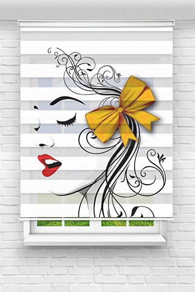 Genel Markalar Genç Odası - Sarı Tokalı Kız Baskılı Zebra Perde