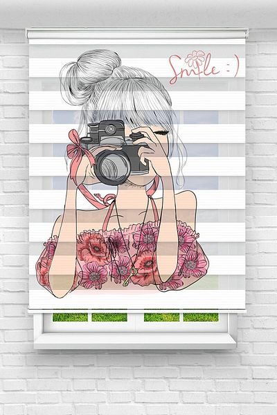 vanilyahome Children's Room - Cute Girl Taking Photo Printed Zebra Curtain
