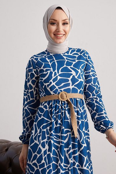 InStyle Else Stone vzorované slaměné šaty - Indigo