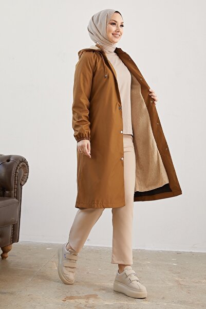 InStyle Edna Fleece Hooded Coat - Tan