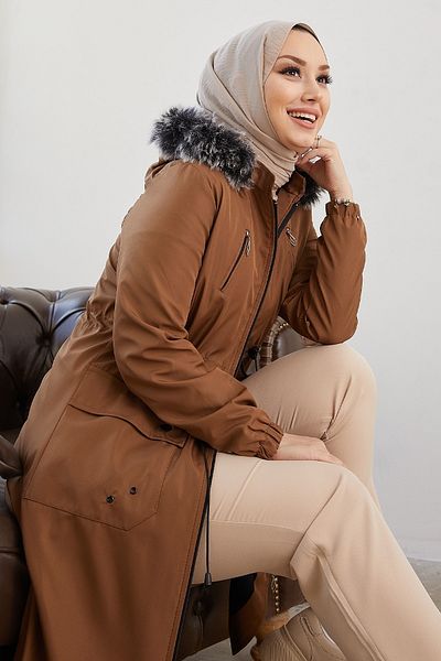 InStyle Παλτό Amaya Pocket Flare Fleece - Μαύρισμα