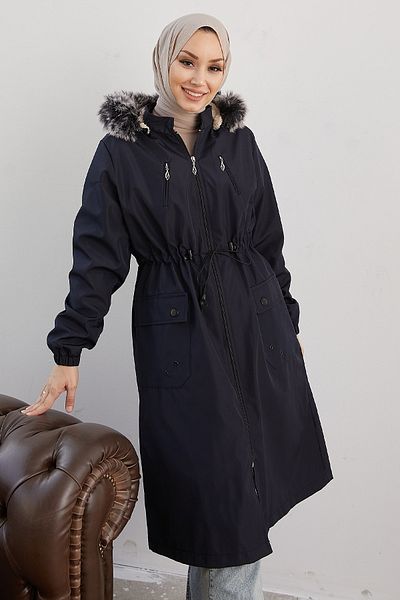 InStyle Bunda Amaya s kapsami a fleecem uvnitř - tmavě modrá