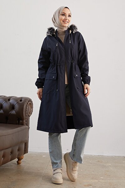 InStyle Bunda Amaya s kapsami a fleecem uvnitř - tmavě modrá