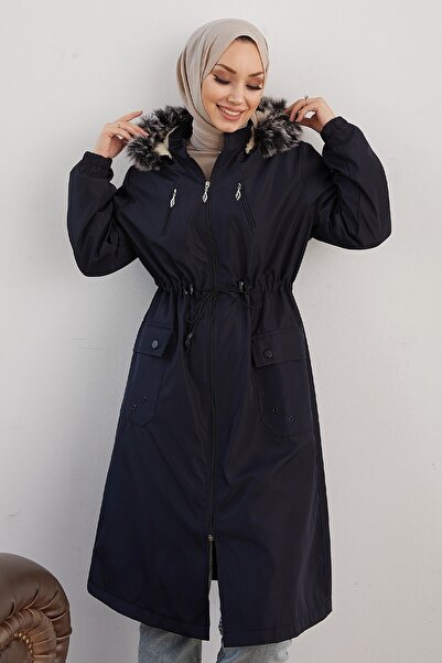 InStyle Bunda Amaya s kapsami a fleecem uvnitř - tmavě modrá