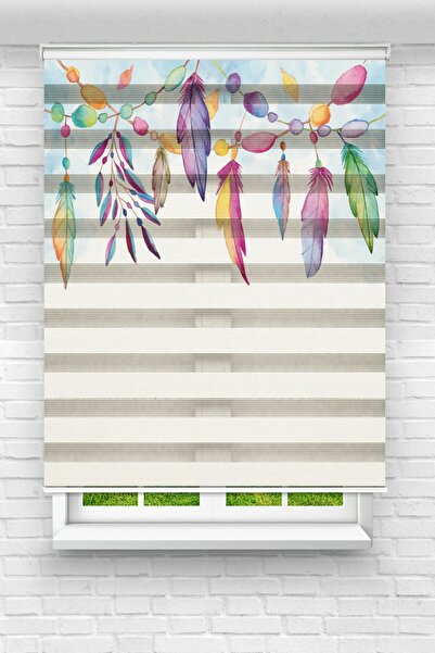 Genel Markalar Genç Odası - Kurumuş Yapraklar Ve Yıldızlar Baskılı Zebra Perde