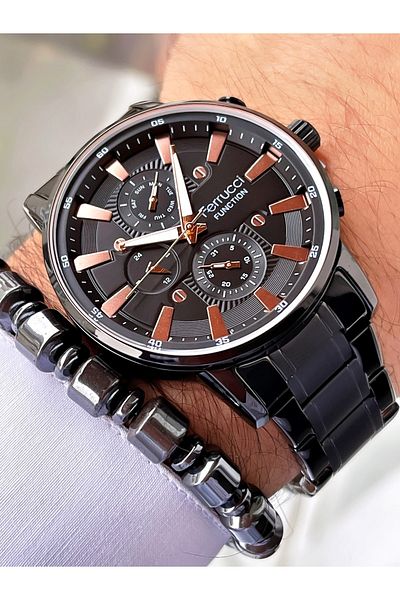 Ferrucci Black Color Men's Steel Cord Wristwatch with Bracelet Gift