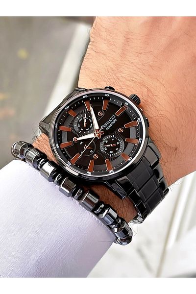 Ferrucci Black Color Men's Steel Cord Wristwatch with Bracelet Gift