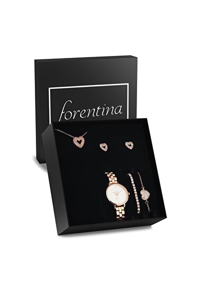 Forentina Rose Kalpli Kolye Bileklik Küpe Saat Hediye Set - Ps276200tr