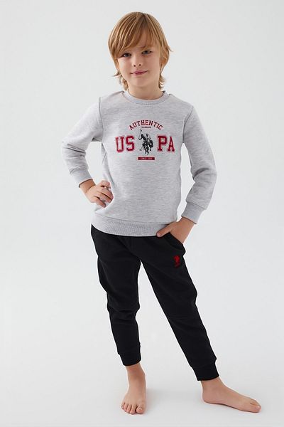 U.S. Polo Assn. Βάση. Polo Assn Αδειοδοτημένη γκρι-μαύρη φόρμα αγοριών με λεπτομέρεια ραφής