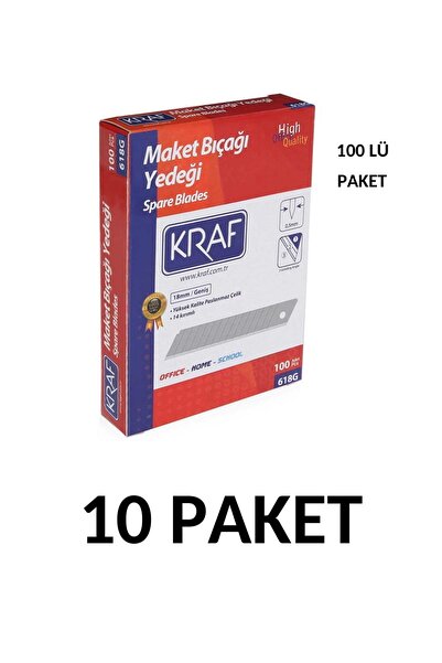 KRAF 10 Paket (1000 Adet)maket Bıçağı Yedeği Geniş 100 Lü 618g