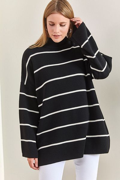 Bianco Lucci Gestreifter Oversize-Strickpullover für Damen mit Rollkragen