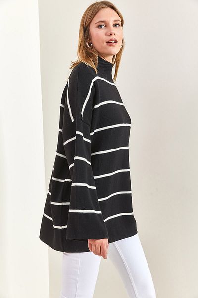 Bianco Lucci Gestreifter Oversize-Strickpullover für Damen mit Rollkragen
