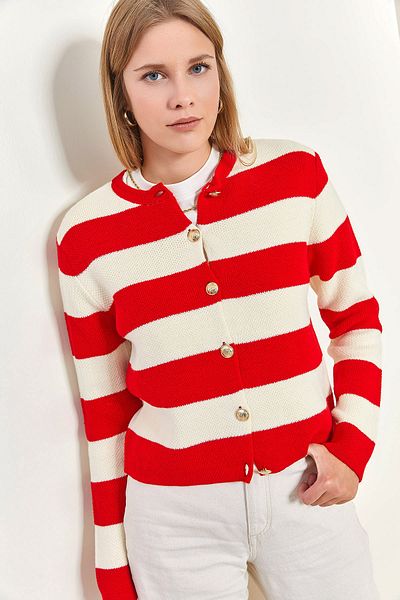 Bianco Lucci Cardigan de damă, cu nasturi metalice, cu dungi groase
