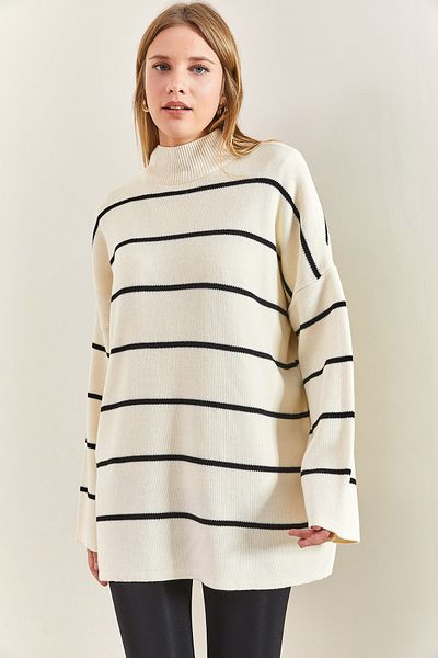 Bianco Lucci Gestreifter Oversize-Strickpullover für Damen mit Rollkragen