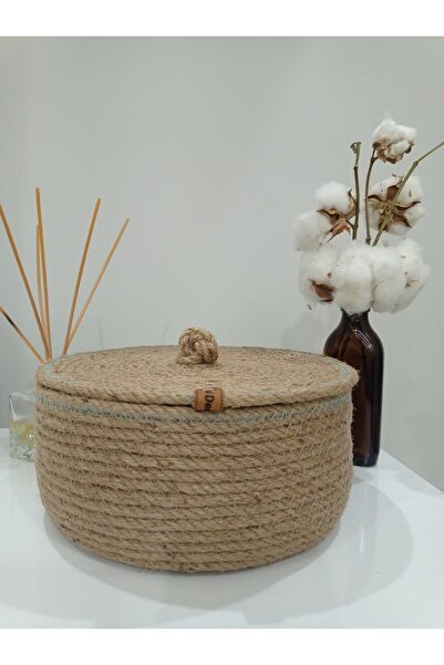 NCDSGN Çok Amaçlı El Yapımı Kapaklı Sepet,organizer, Yeşil Çizgili Dekoratif ...