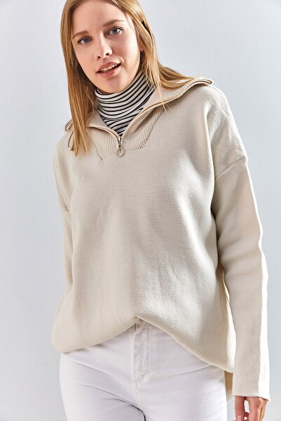 Bianco Lucci Pulover de damă din tricot din oțel cu fermoar