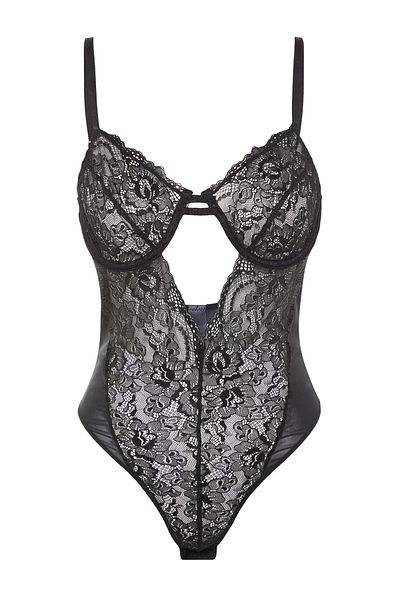 Trendyol Collection Schwarzer Strickbody mit gerüschtem Fenster/Ausschnitt, Seilriemen und Druckknopf THMAW23BD00011