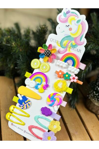 QUEEN AKSESUAR New Fashion Trend Mini Baby Kids Set Catarame Clip 14 Piese Ac...