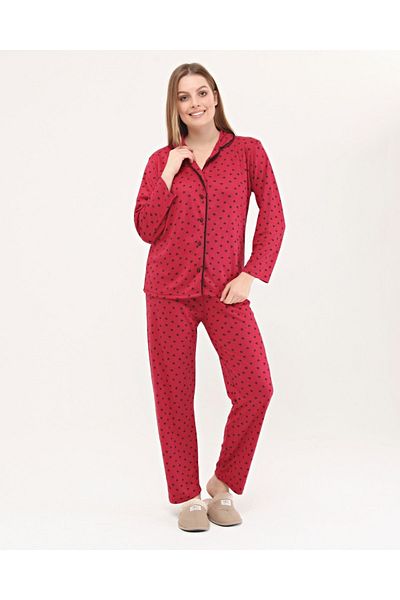 Nehir tekstil Combed Cotton Front Buttoned Women's Shirt Collar Pajama Set
