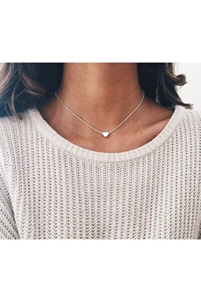 Nishstyle Gümüş Renk Kalp Uçlu Ince Zincir Choker Kolye