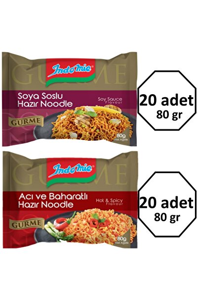 İndomie Gurme Karma Paket Acı Ve Baharat Çeşnili 20 Adet Gurme Serisi Soya Soslu Çeşnili 20 Adet