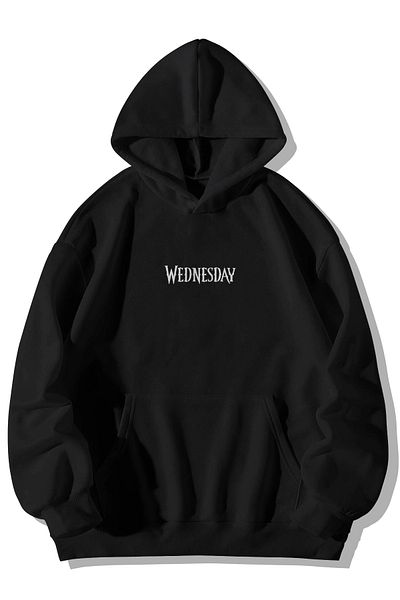Harmandar Wednesday Addams Front Back Printed Unisex Black Kangaroo Hooded Sweatshirt Hoodie with Pockets