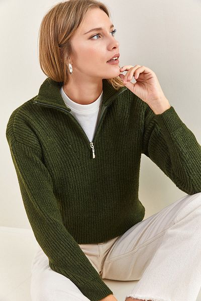 Bianco Lucci Dámský oversize úpletový svetr na zip