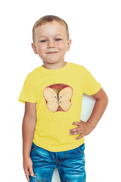 Zeron Tasarım Apple Butterfly Printed Crew Neck Children's T-Shirt Bll263