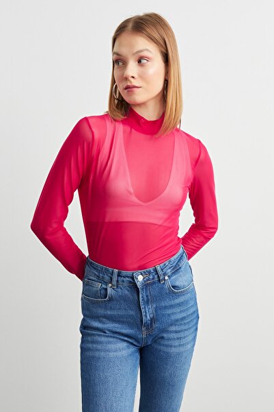 modavingo Γυναικεία φούξια τούλι διάφανη μπλούζα