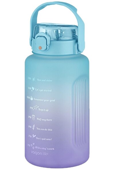 Vagonlife قارورة تحفيزية مزدوجة اللون سعة 2000 مل بمقبض وبدون قش، هدية ملصق