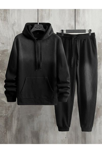 kaltwear Black Unisex Jogger Relaxed Fit Sweatpants Sweatshirt Bottom Top Set